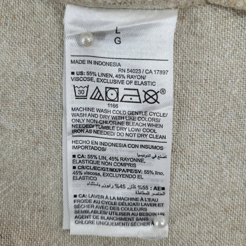Old Navy Mini Dress Womens L Oatmeal Beige Excellent Linen Blend Smocked Back - Picture 10 of 10